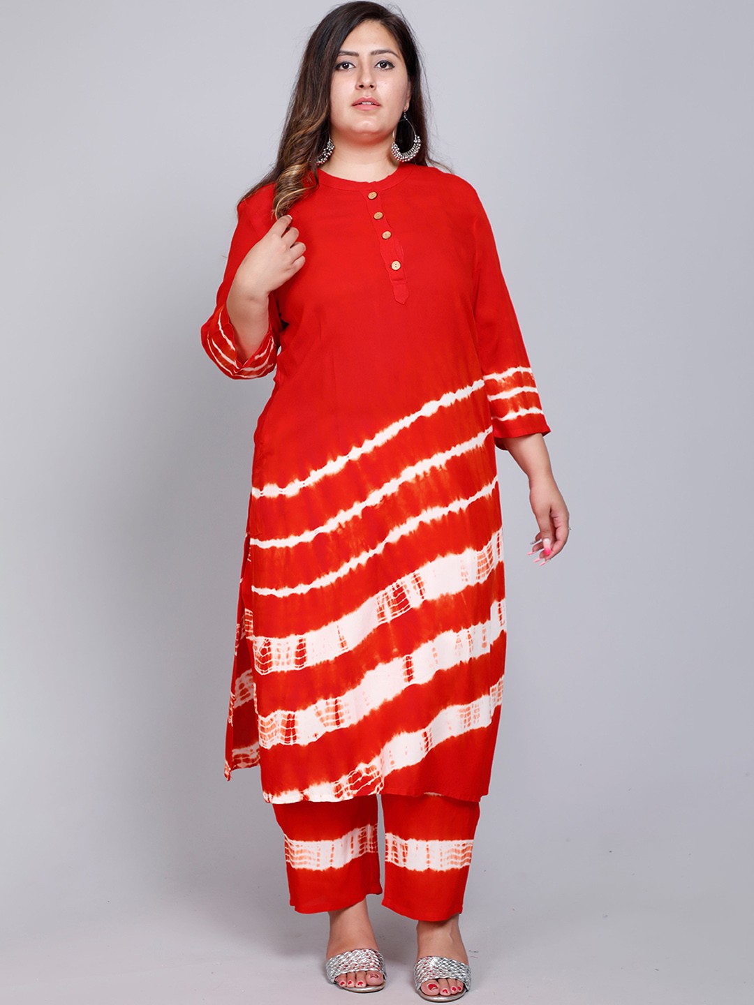 

PNEHA Women Orange Bandhani Kurta with Trousers