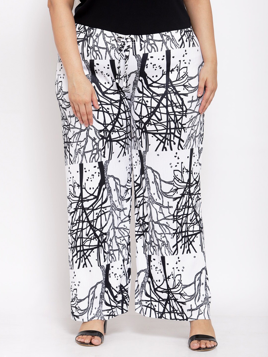 

KLOTTHE Women White & Black Printed Rayon Wide Leg Palazzos