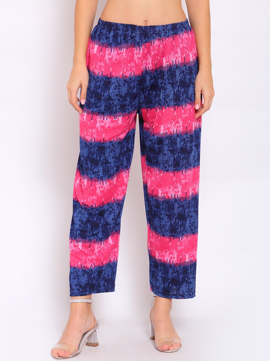 

KLOTTHE Women Pink & Blue Printed Palazzo