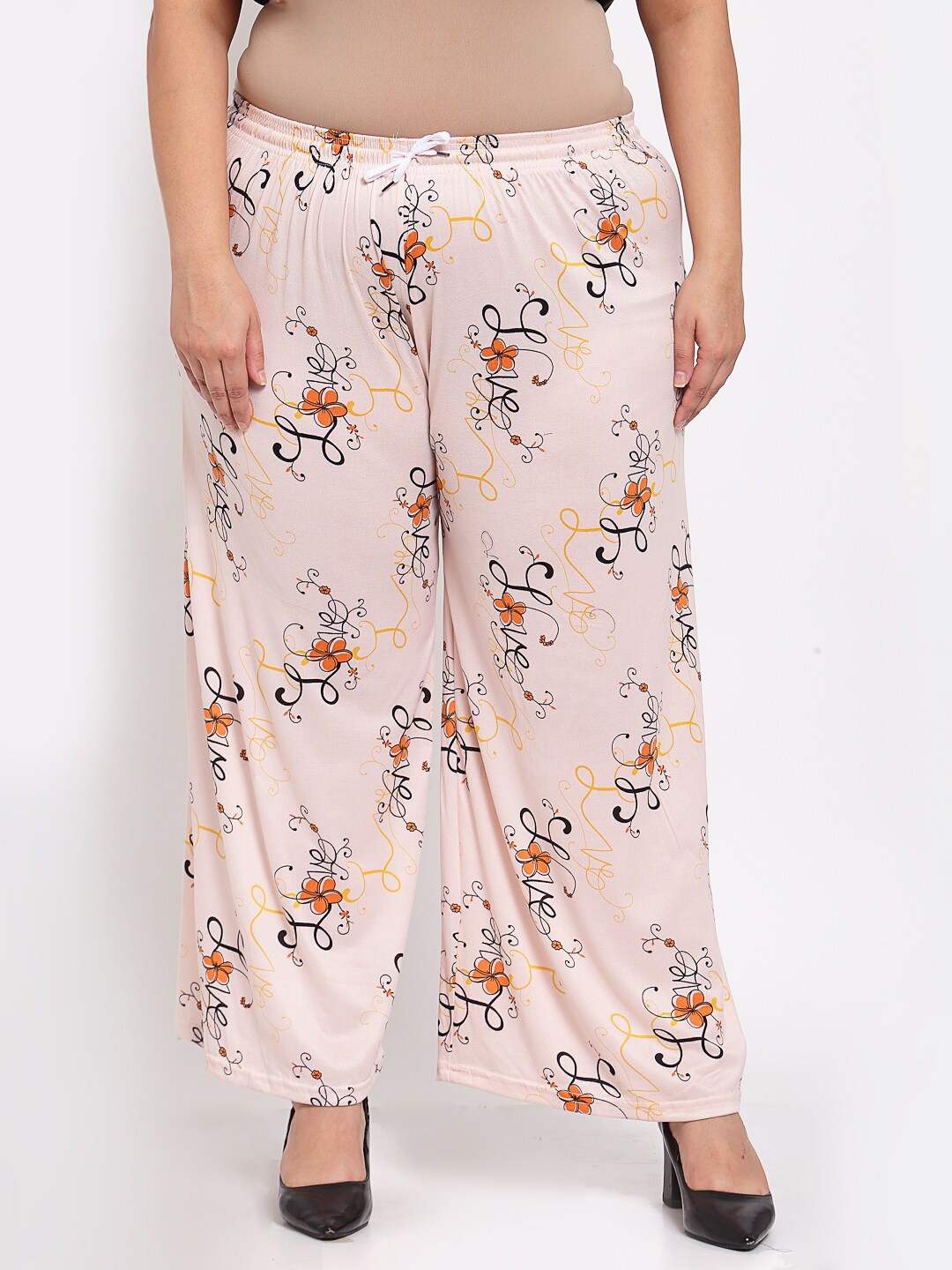 

KLOTTHE Women Peach-Coloured & Orange Floral Printed Plus Size Palazzo