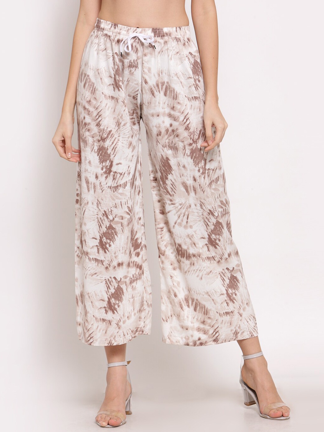 

KLOTTHE Women Off White & Brown Printed Palazzos