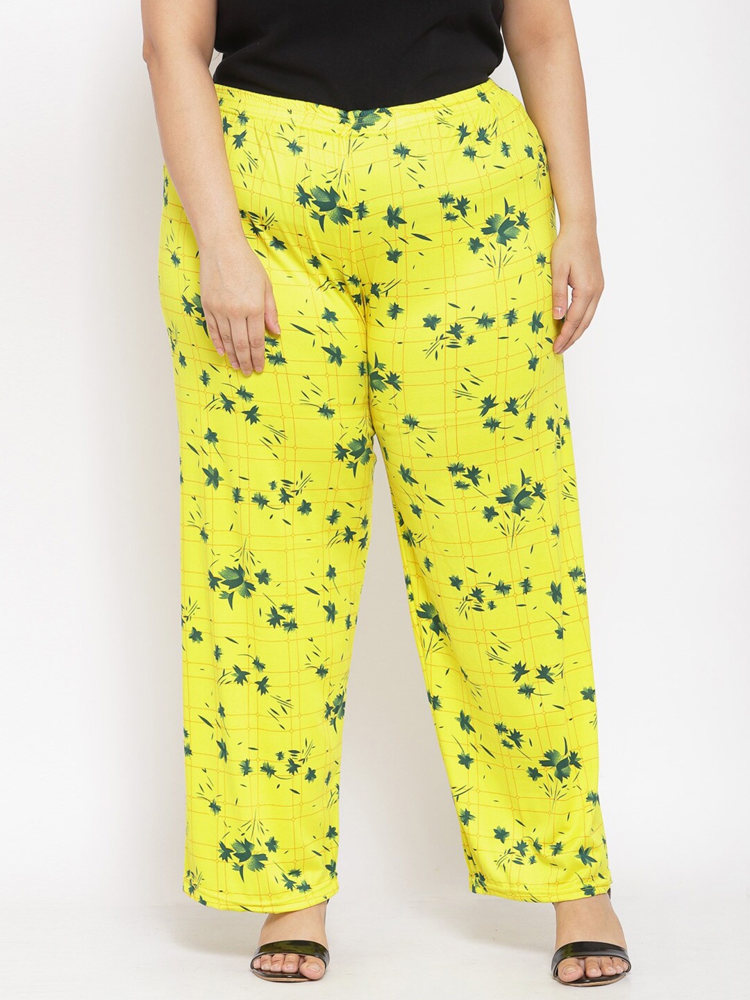 

KLOTTHE Women Yellow & Green Floral Printed Wide Leg Palazzo