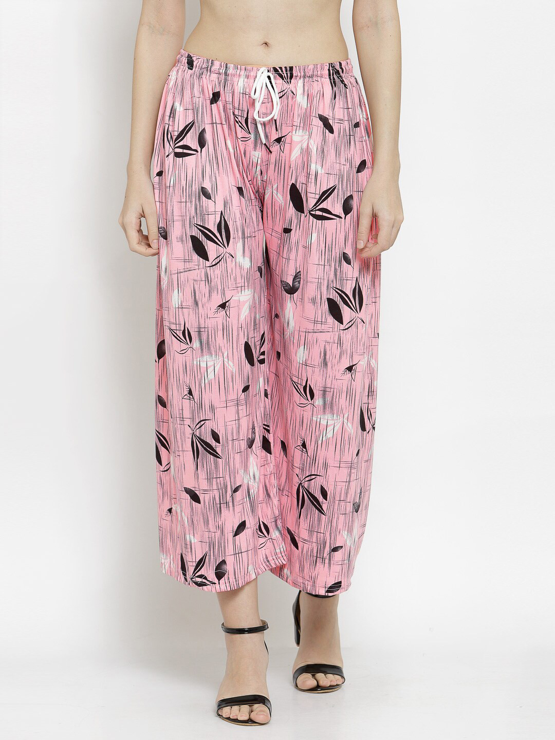

KLOTTHE Women Pink & Black Floral Printed Palazzos