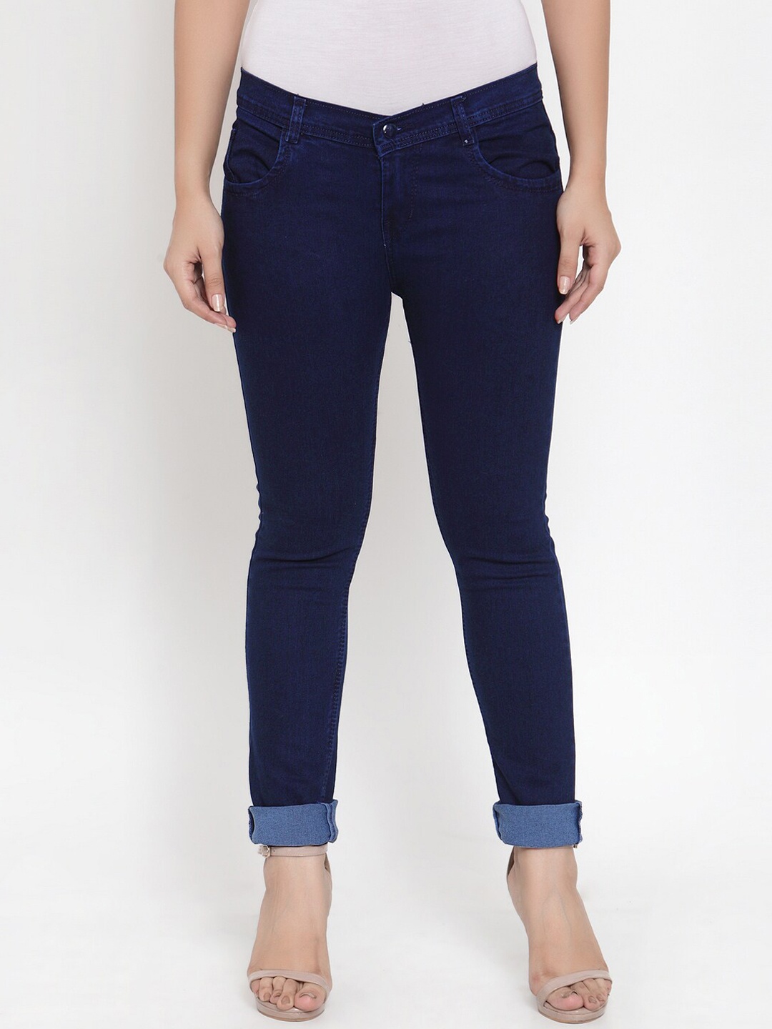 

KLOTTHE Women Blue Solid Cotton Skinny-Fit Jeans
