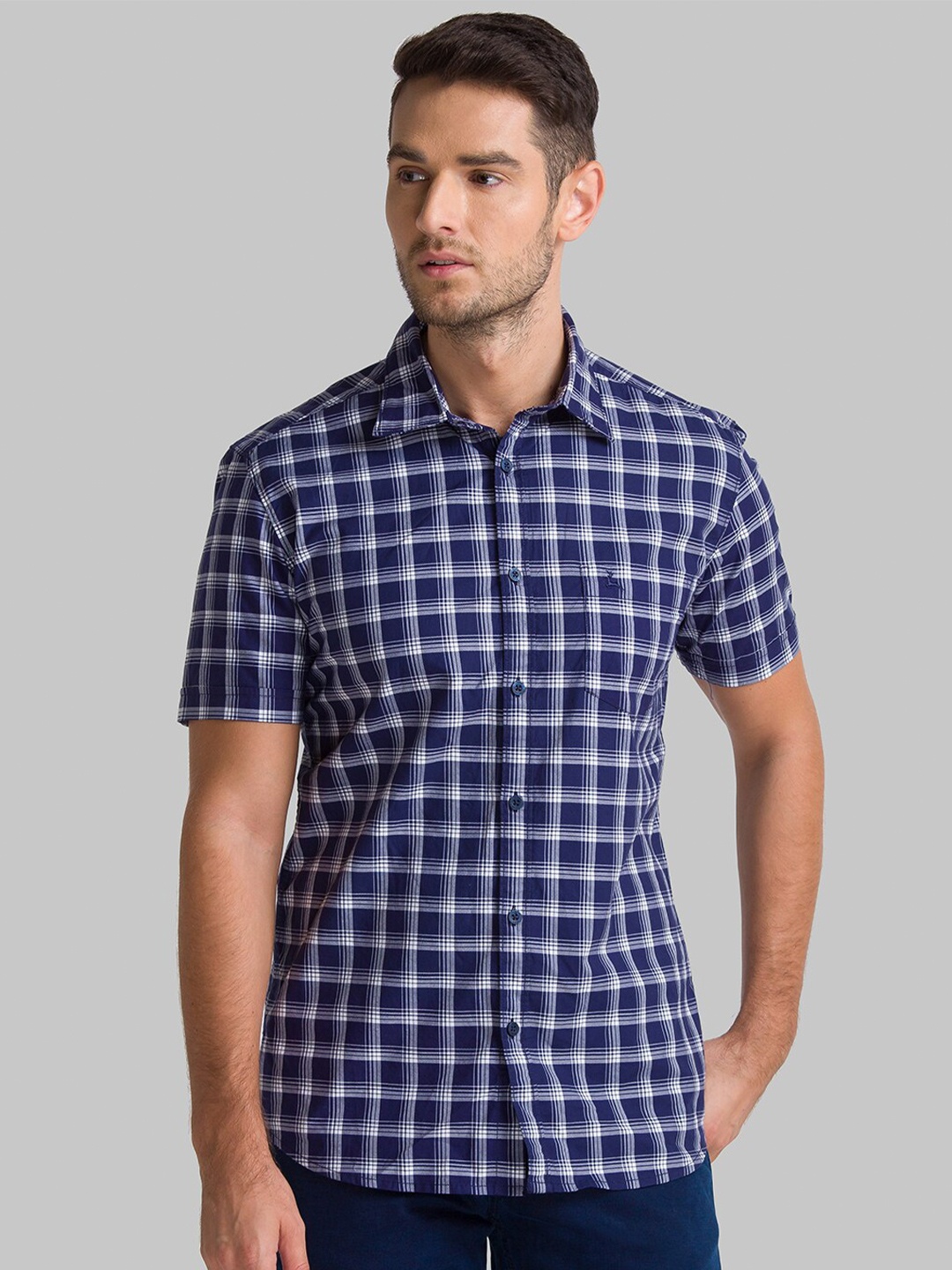 

Parx Men Blue Slim Fit Checked Casual Shirt
