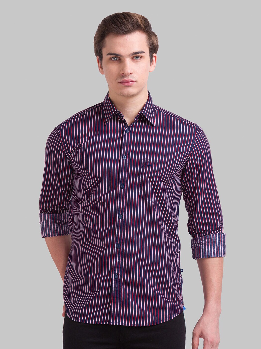 

Parx Men Blue Slim Fit Striped Casual Shirt