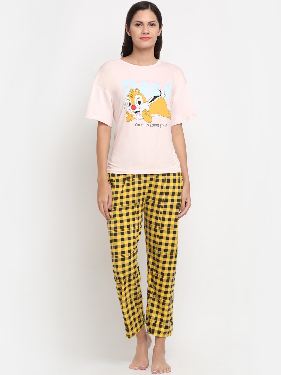 

KLOTTHE Women Peach-Coloured & Black Printed Night suit