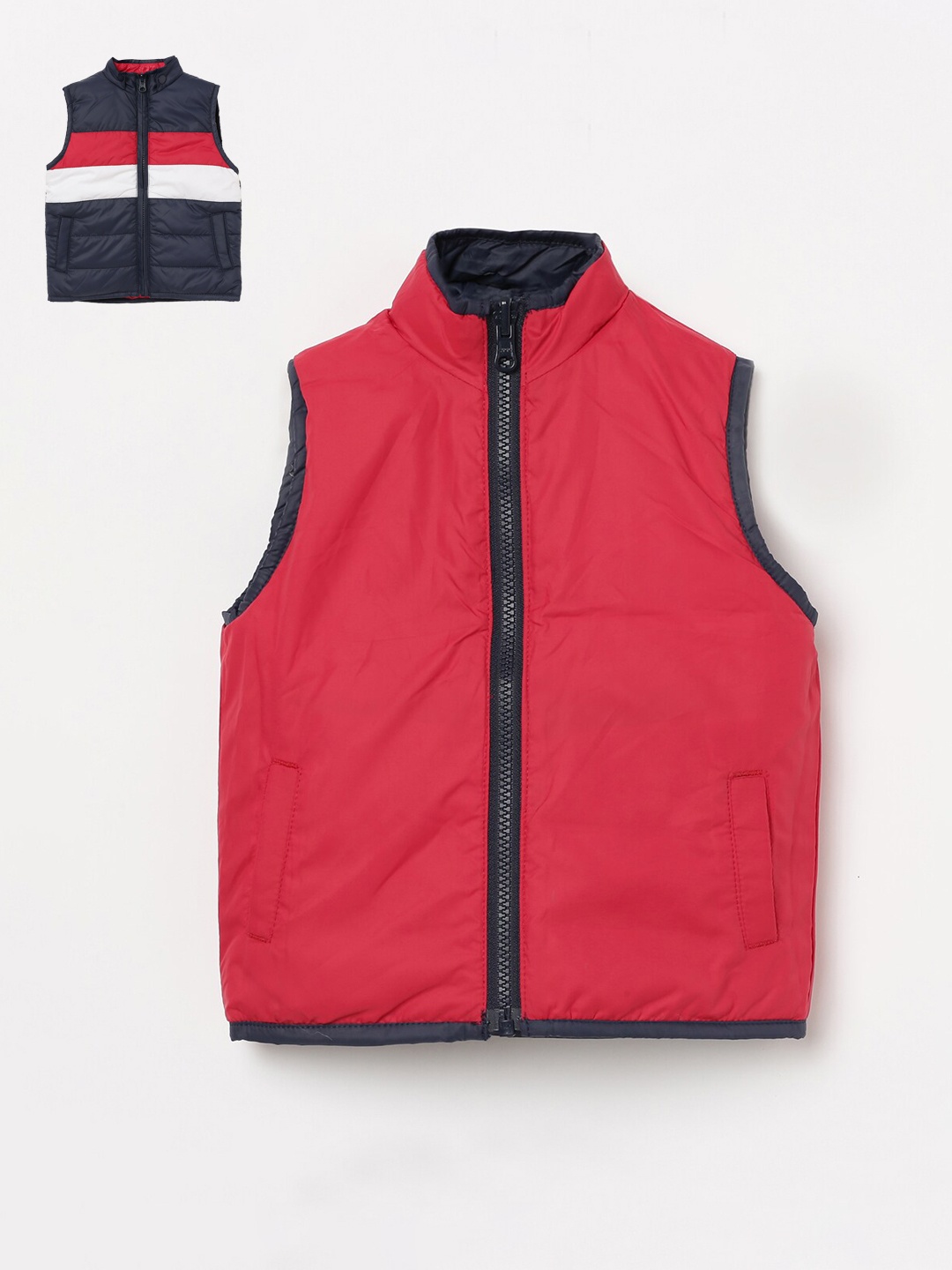 

Juniors by Lifestyle Boys Navy Blue Colourblocked Lightweight Crop Padded Jacket