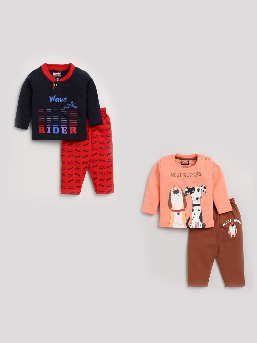 

Nottie Planet Unisex Kids Black & Red Printed Pack Of 2 Pure Cotton T-shirt with Pyjamas