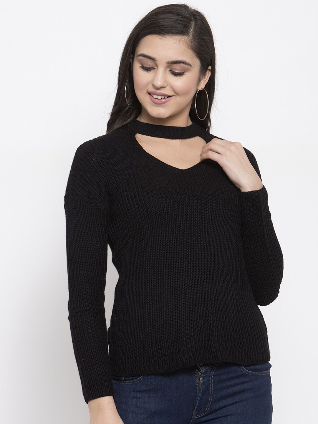 

KLOTTHE Women Solid Woolen Sweaters, Black