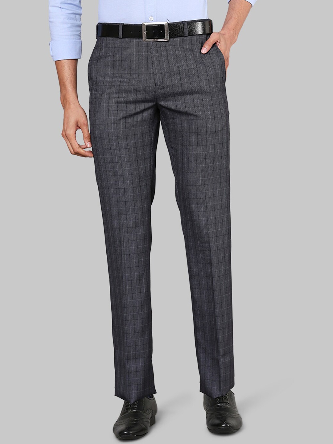 

Raymond Men Grey Checked Formal Trousers