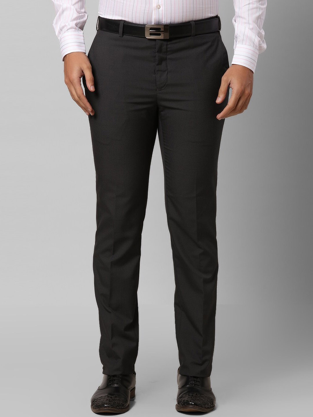 

Raymond Men Black Solid Slim-Fit Trousers