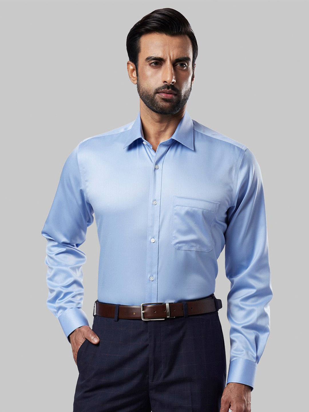 

Raymond Men Blue Solid Cotton Formal Shirt