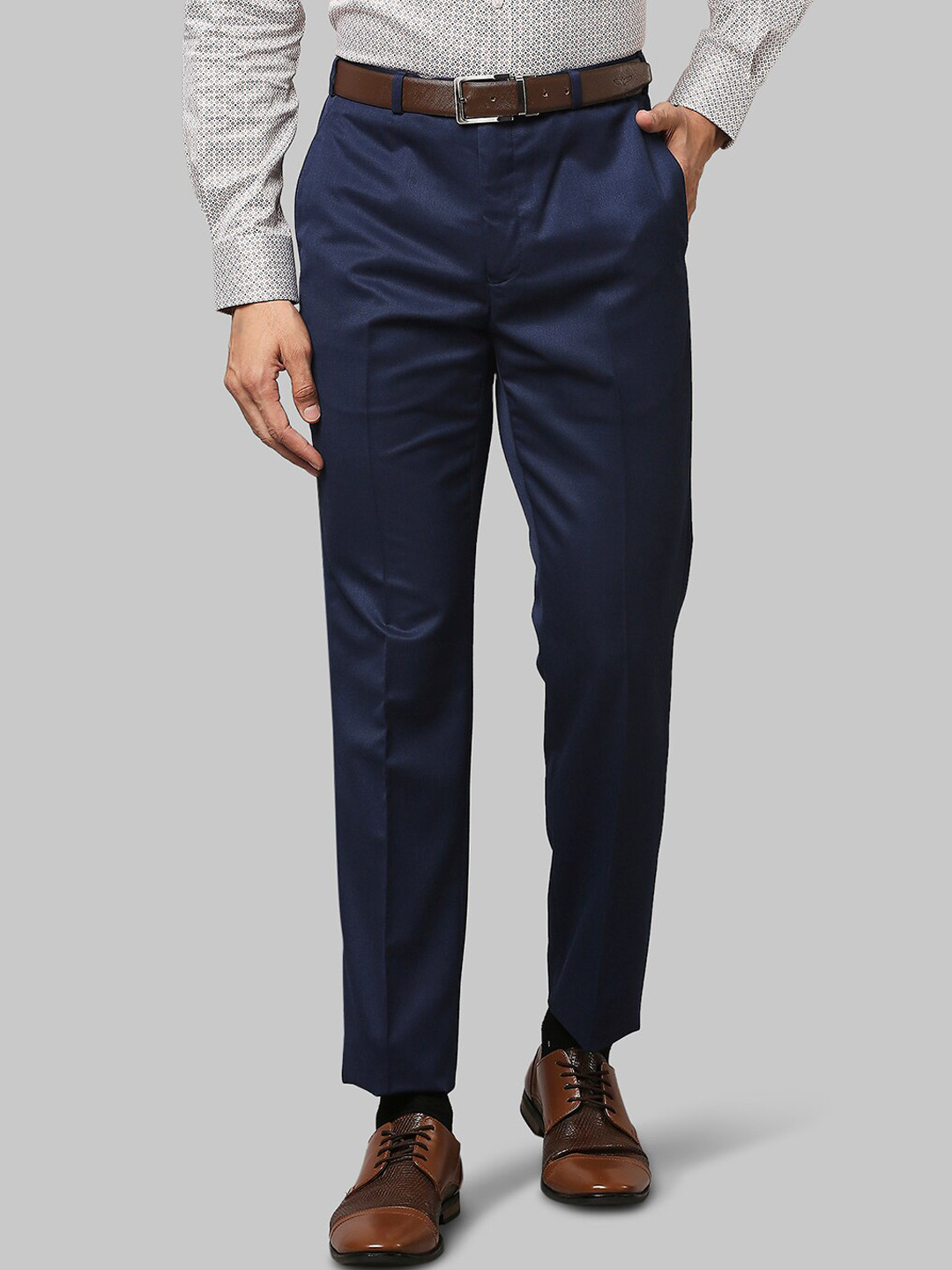 

Raymond Men Blue Solid Formal Trousers