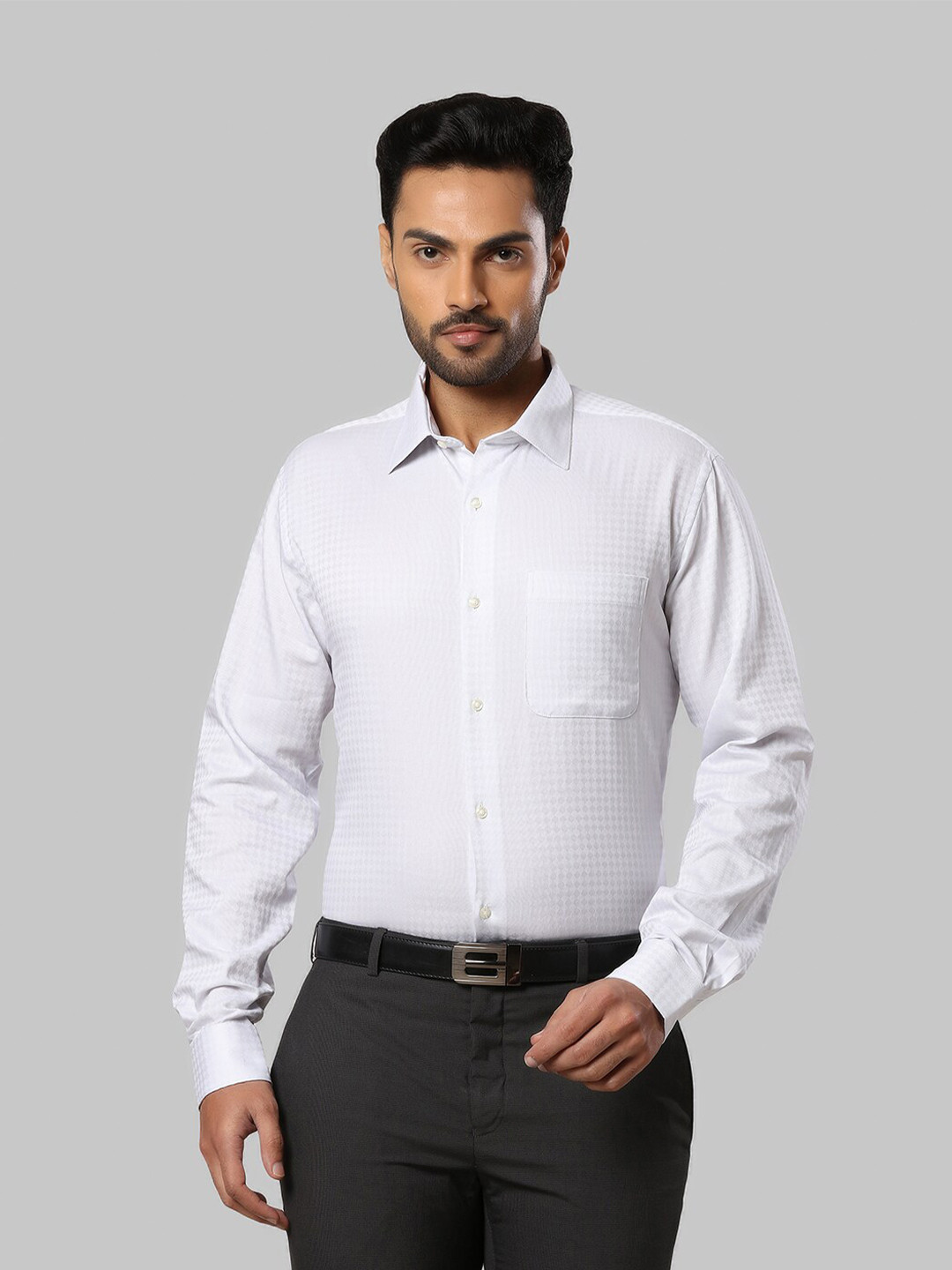 

Raymond Men Grey Striped Cotton Slim-Fit Formal Shirts