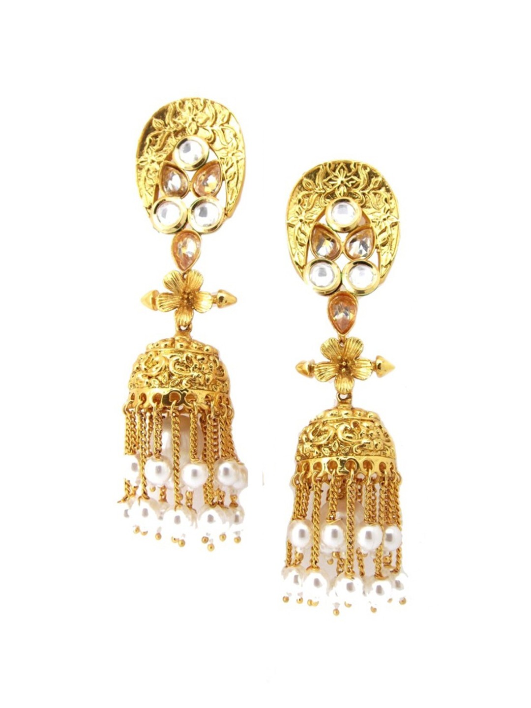 

FEMMIBELLA Gold-Toned Geometric Jhumkas Earrings