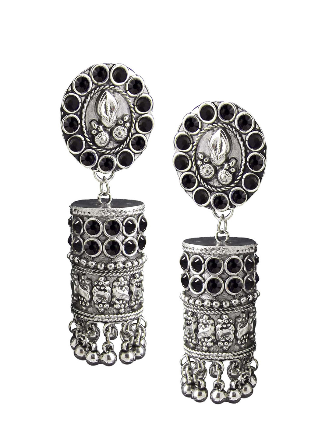 

FEMMIBELLA Silver-Toned Geometric Jhumkas Earrings