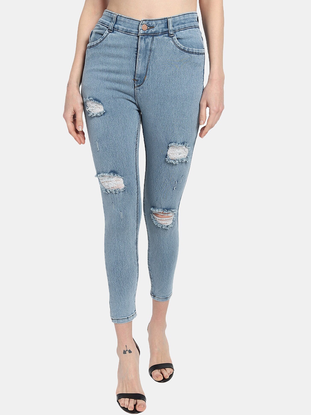 

LIVE OK Women Skinny Fit High-Rise Highly Distressed Stretchable Jeans, Na