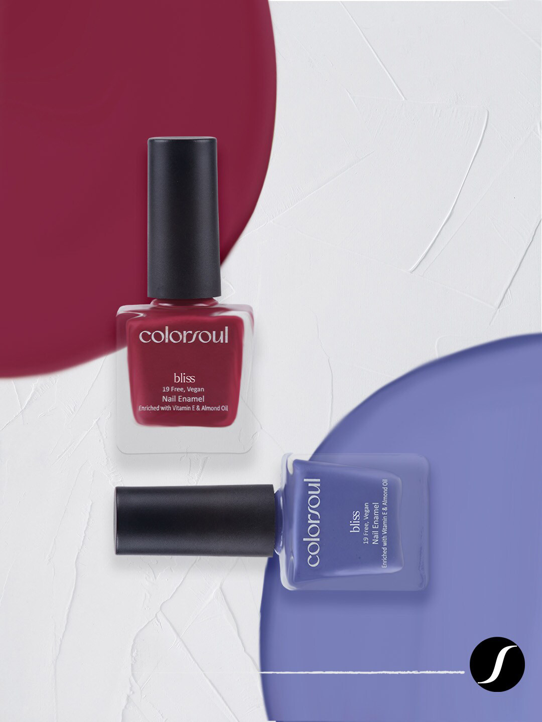 

Colorsoul Set Of 2 Vegan & 19 Free Bliss Nail Enamel with Vitamin E & Almond Oil 8ml Each - Candy Floss B04 & Tickled Purple B08, Maroon