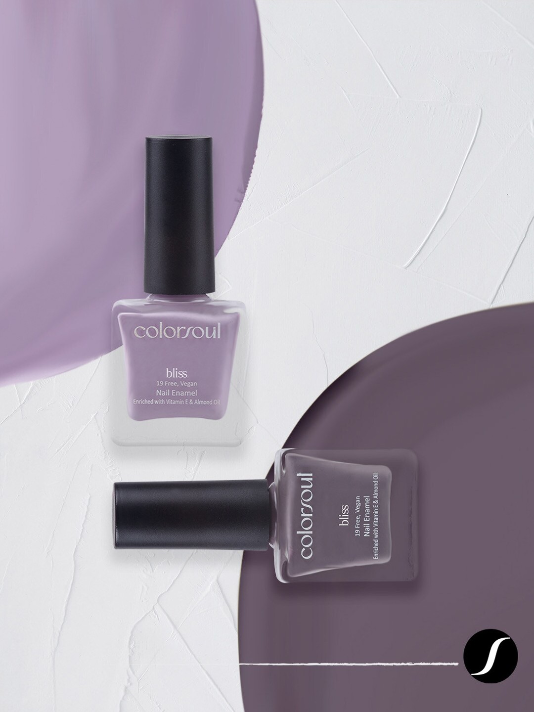 

Colorsoul Set Of 2 Vegan & 19 Free Bliss Nail Enamel with Vitamin E & Almond Oil 8ml Each - Purple Water B07 & Grey Crest B23