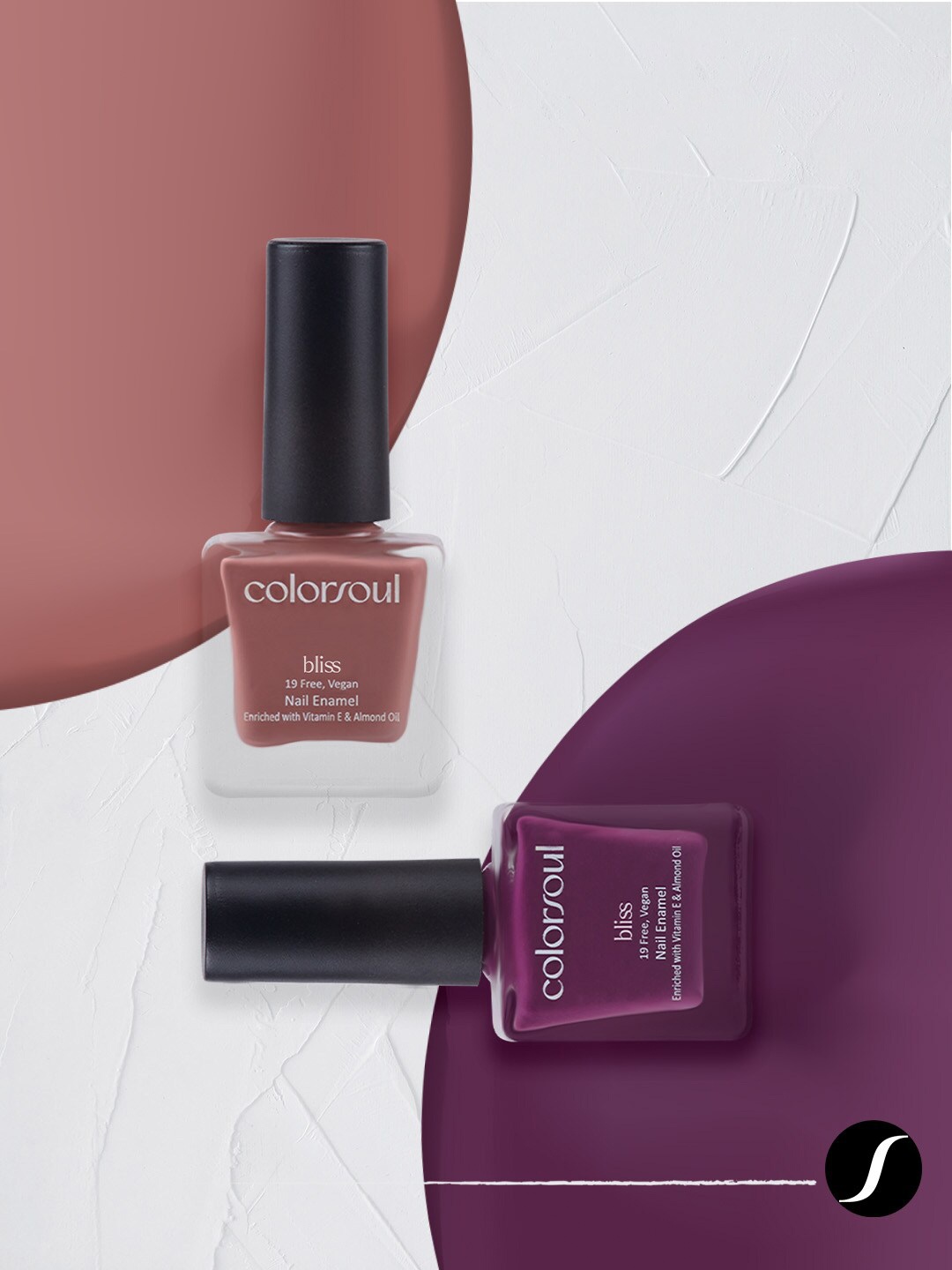 

Colorsoul Set Of 2 Vegan & 19 Free Bliss Nail Enamel with Vitamin E & Almond Oil 8ml Each - Dusty Mauve B06 & Iris Tint B10, Peach