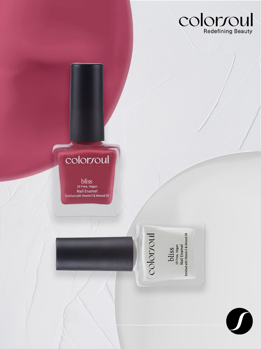 

Colorsoul Set Of 2 Vegan & 19 Free Bliss Nail Enamel with Vitamin E & Almond Oil 8ml Each - Dreamy Pink B03 & Snowy White B22