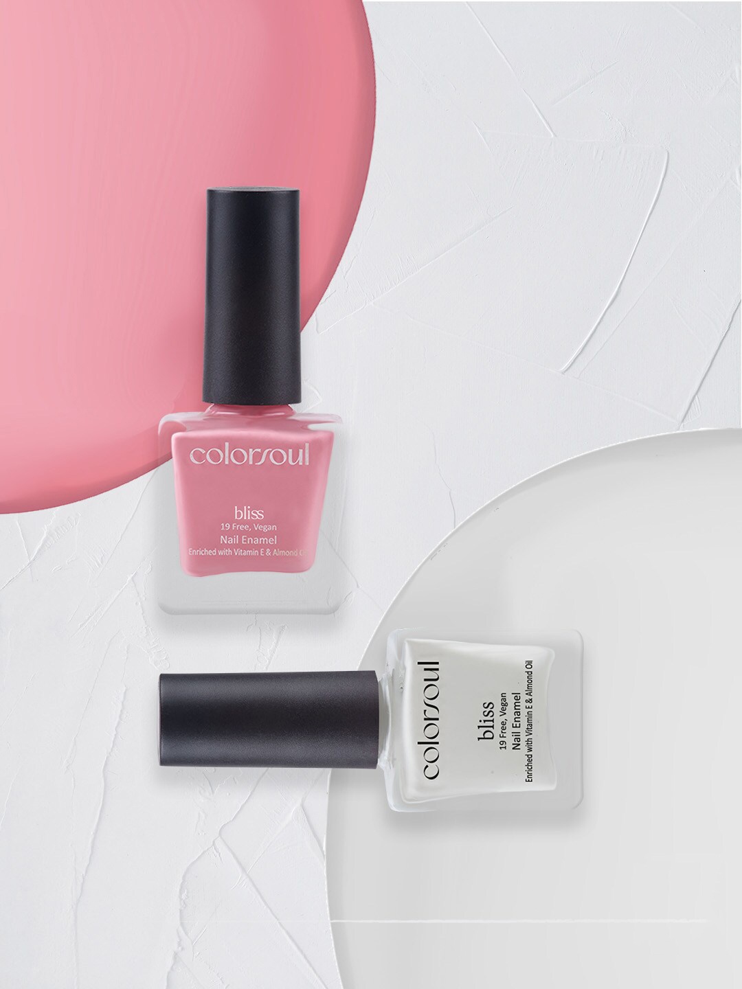 

Colorsoul Set Of 2 Vegan & 19 Free Bliss Nail Enamel with Vitamin E & Almond Oil 8ml Each - Breezy Pink B01 & Snowy White B22