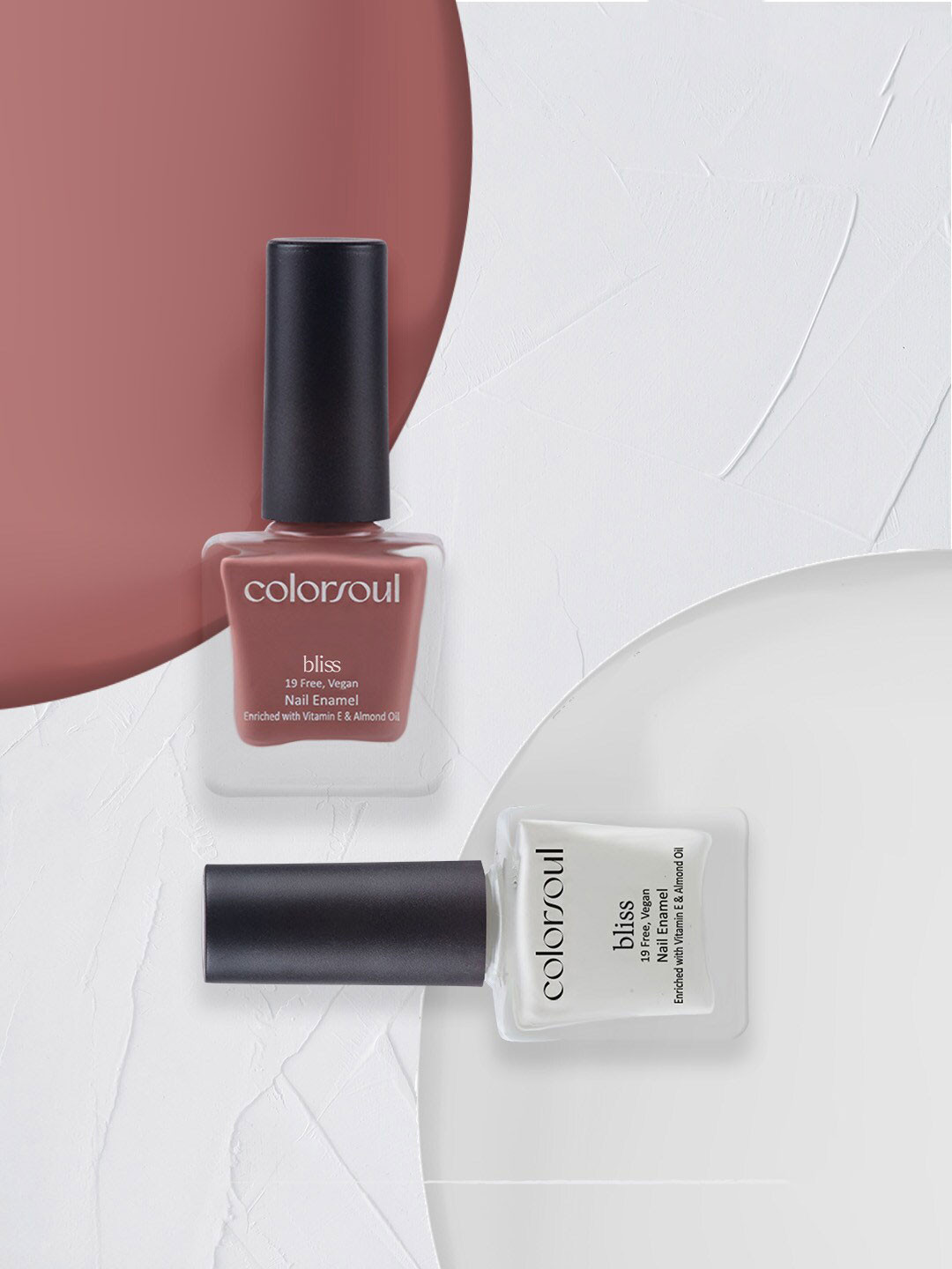 

Colorsoul Set Of 2 Vegan & 19 Free Bliss Nail Enamel with Vitamin E & Almond Oil 8ml Each - Dusty Mauve B06 & Snowy White B22, Peach