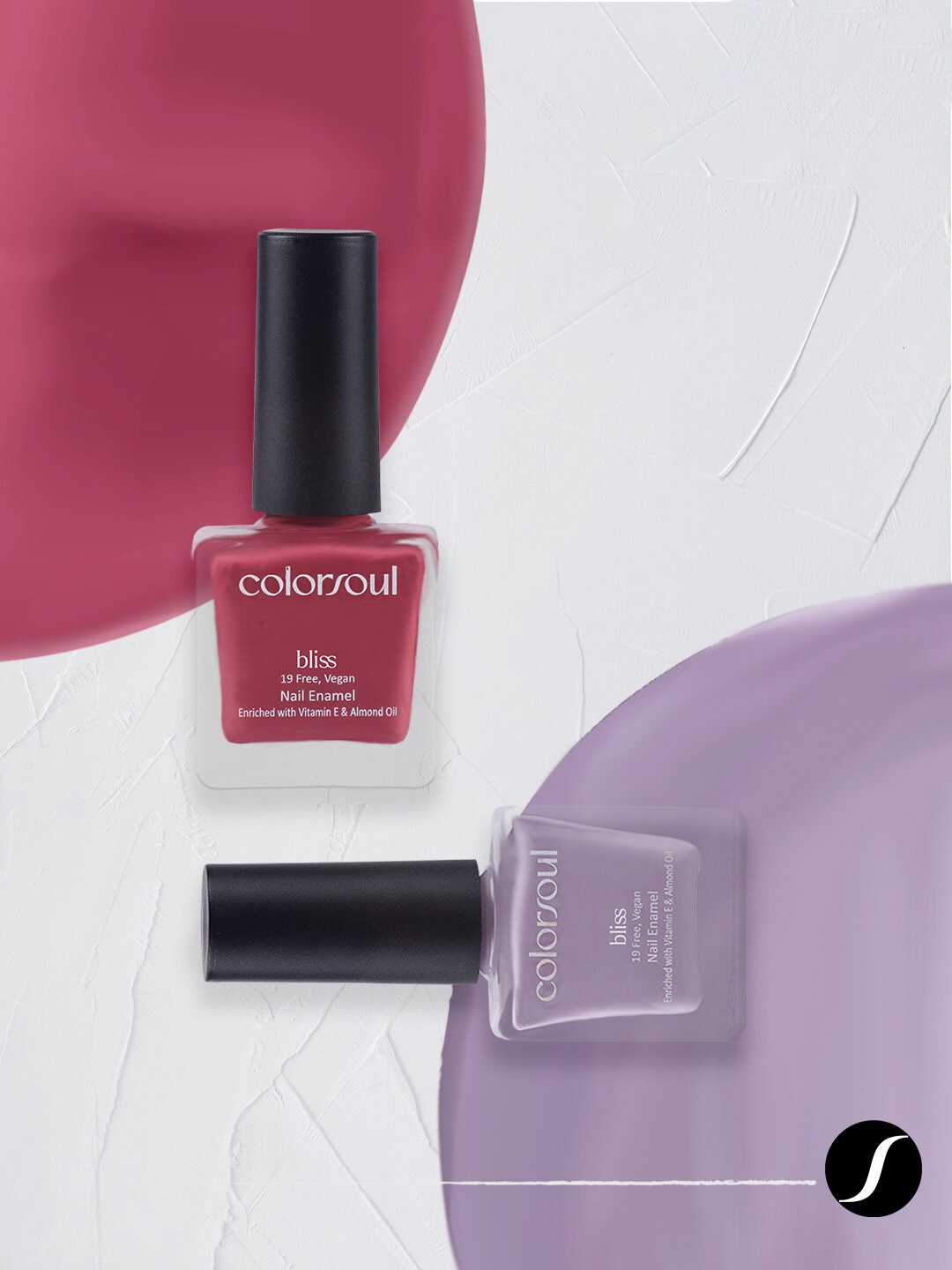 

Colorsoul Set Of 2 Vegan & 19 Free Bliss Nail Enamel with Vitamin E & Almond Oil 8ml Each - Dreamy Pink B03 & Purple Water B07