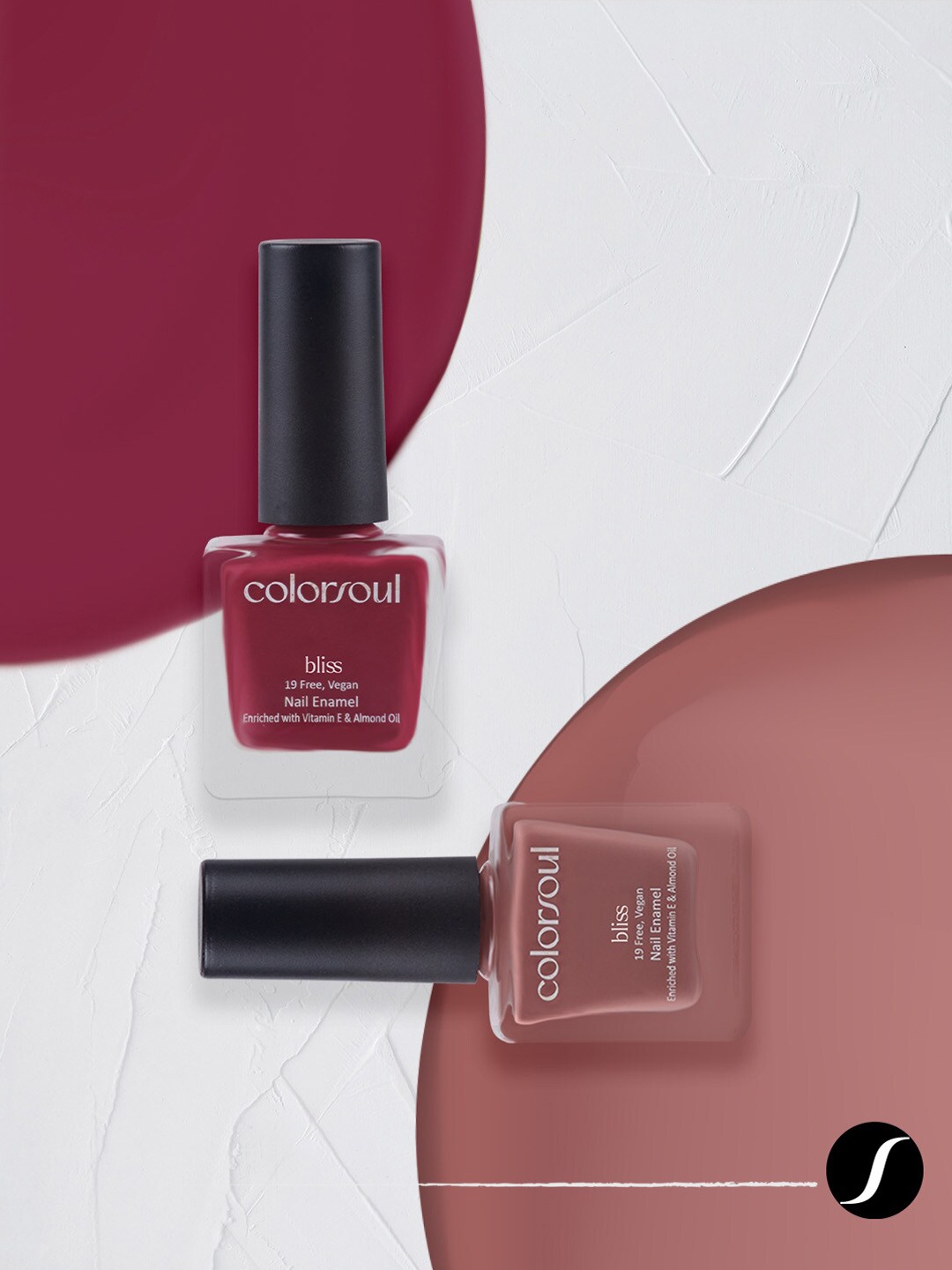 

Colorsoul Set Of 2 Vegan & 19 Free Bliss Nail Enamel with Vitamin E & Almond Oil 8ml Each - Candy Floss B04 & Dusty Mauve B06, Maroon