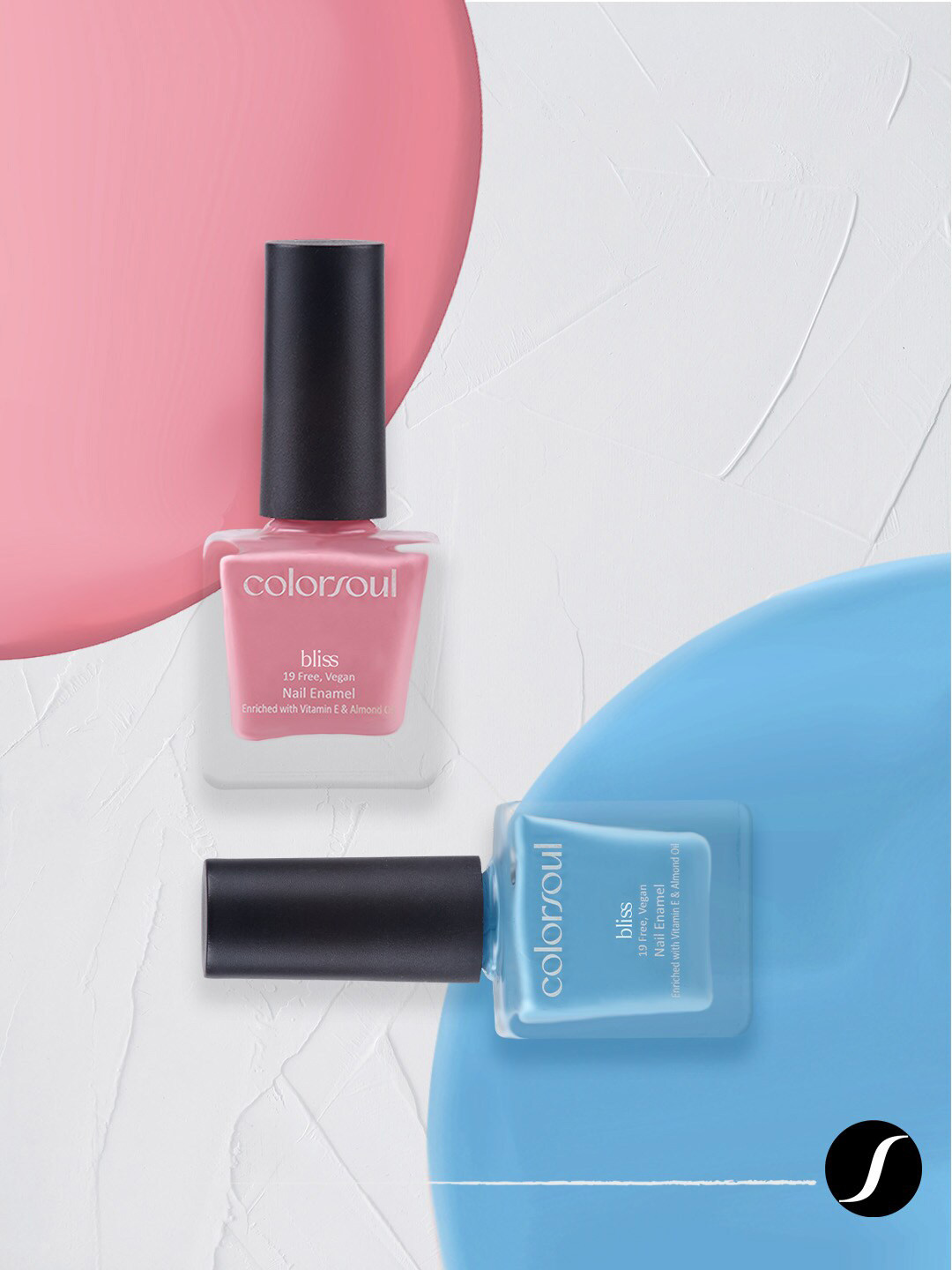 

Colorsoul Set Of 2 Vegan & 19 Free Bliss Nail Enamel with Vitamin E & Almond Oil 8ml Each - Breezy Pink B01 & Icey Blue B20
