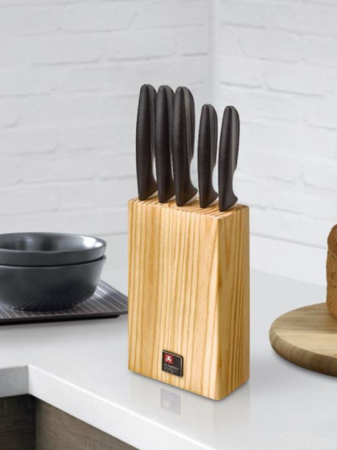 

Richardson Sheffield Set Of 5 Stainless Steel Knives With Wooden Block, Silver
