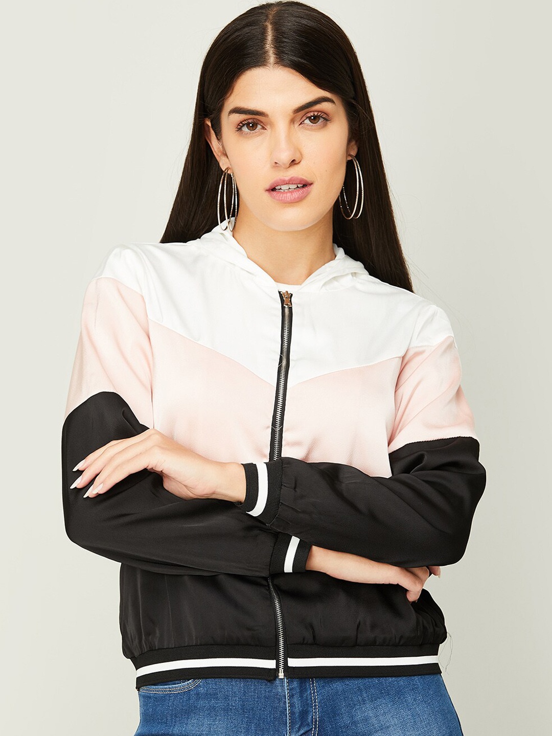 

Fame Forever by Lifestyle Women White Colourblocked Lightweight Bomber Jacket