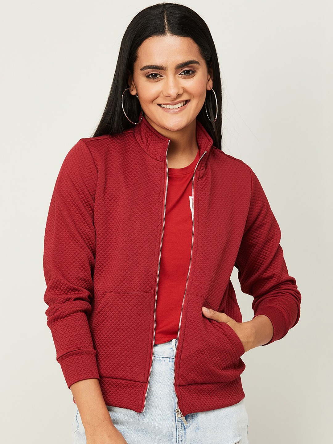 

Fame Forever by Lifestyle Women Red Geometric Lightweight Bomber Jacket