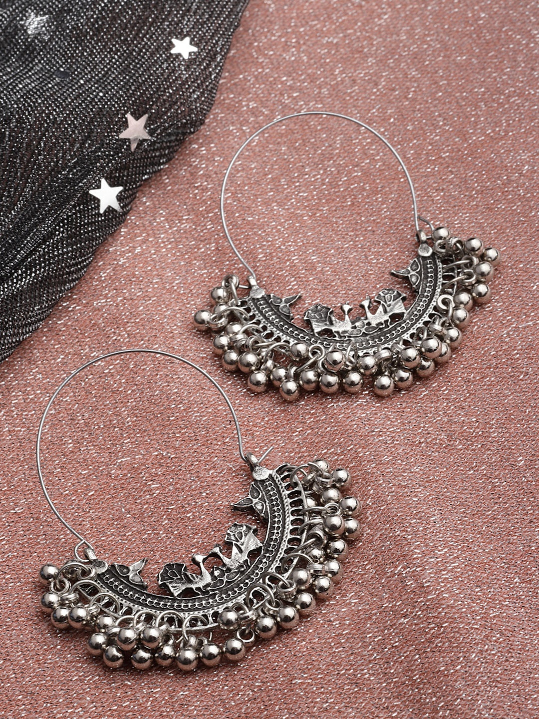 

PANASH Silver-Toned Crescent Shaped Hoop Earrings