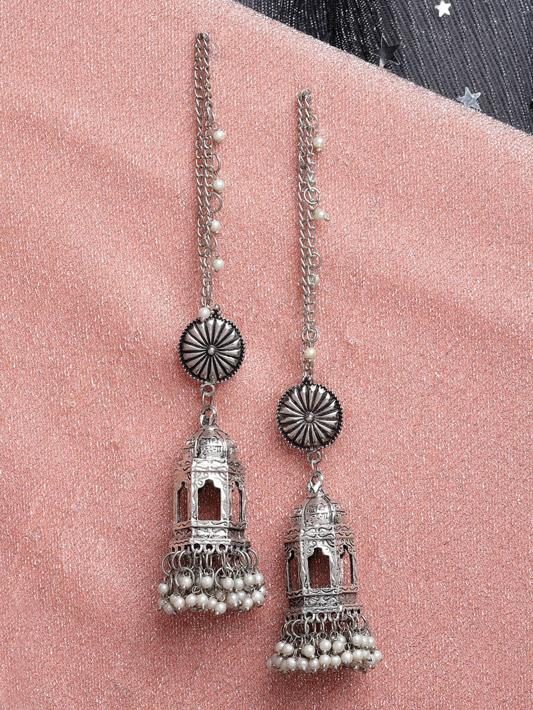 

PANASH Silver-Toned Contemporary Jhumkas Earrings