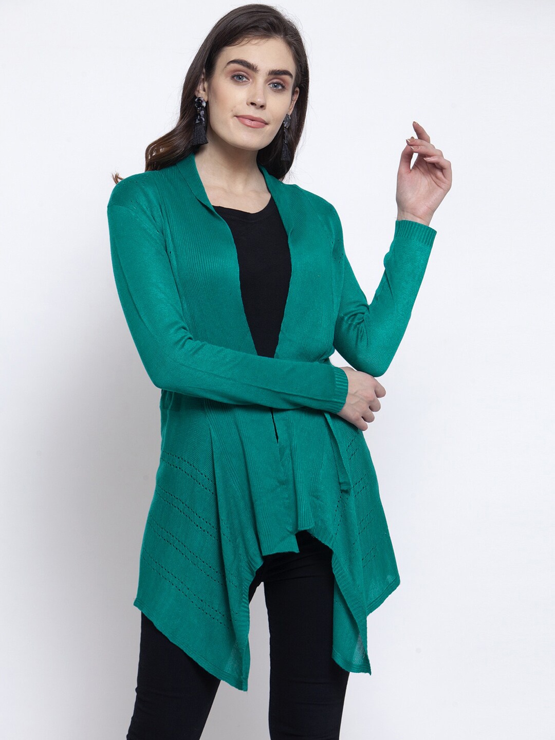 

KLOTTHE Women Green Tie-Up Acrylic Shrug
