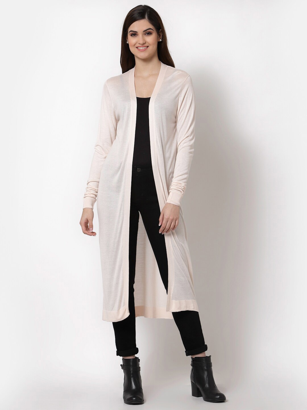 

KLOTTHE Women Longline Open Front Wool Shrug, Peach
