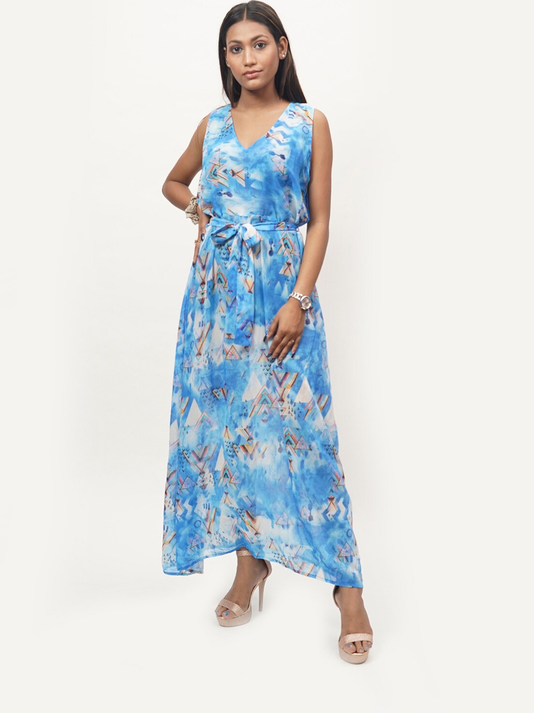 

Rajoria Instyle Multicoloured Floral Georgette Ethnic Maxi Dress, Multi