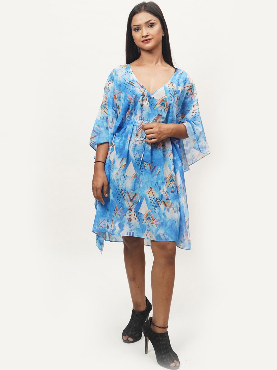 

Rajoria Instyle Multicoloured Floral Georgette Ethnic A-Line Dress, Multi