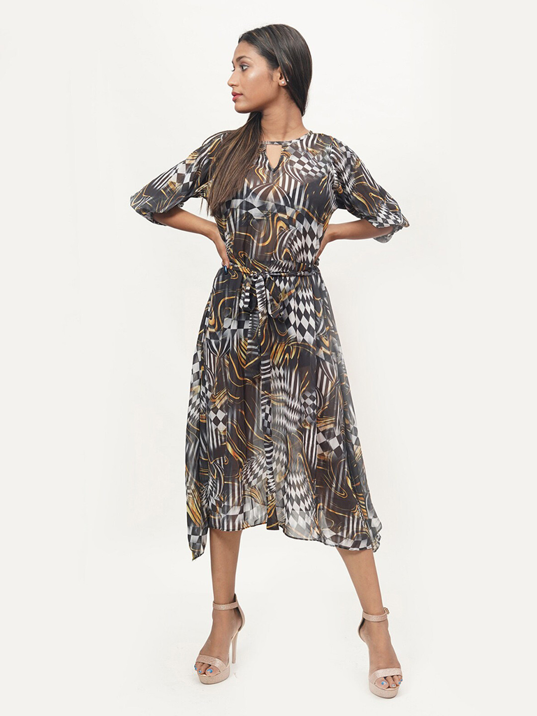 

Rajoria Instyle Multicoloured Animal Georgette Ethnic A-Line Midi Dress, Multi