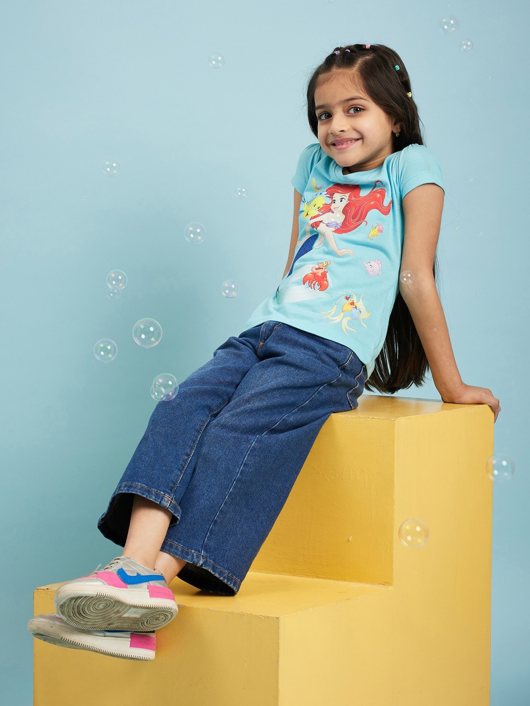 

Disney by Wear Your Mind Girls Blue Printed Applique T-shirt