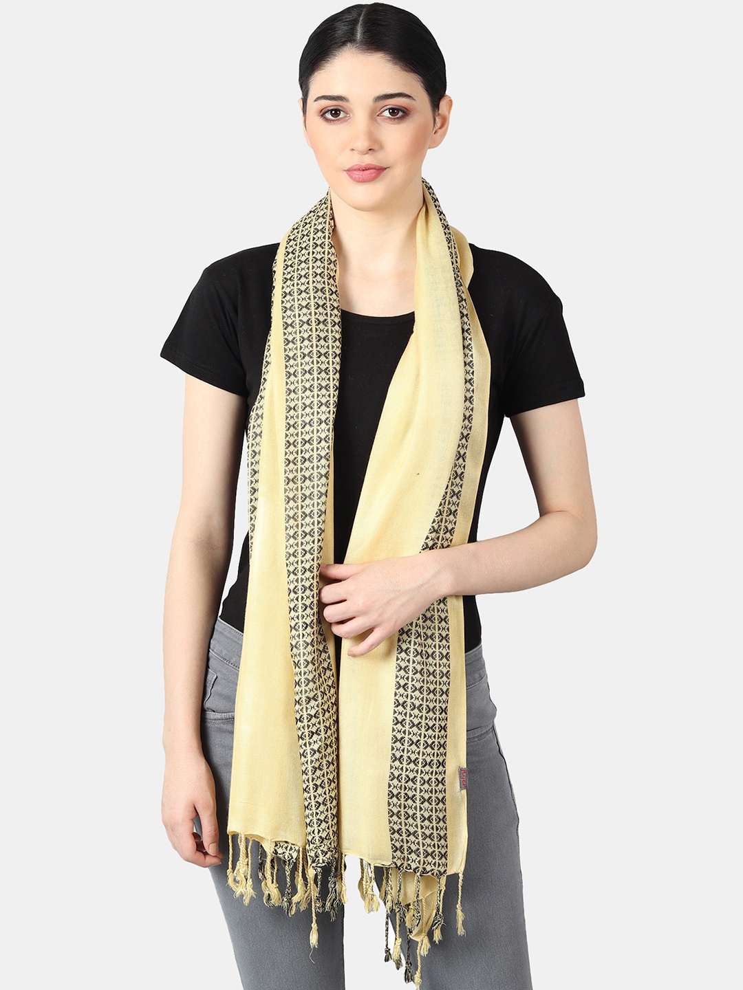 

FWC FILL WITH COLOURS Women Woven Design Stole, Yellow