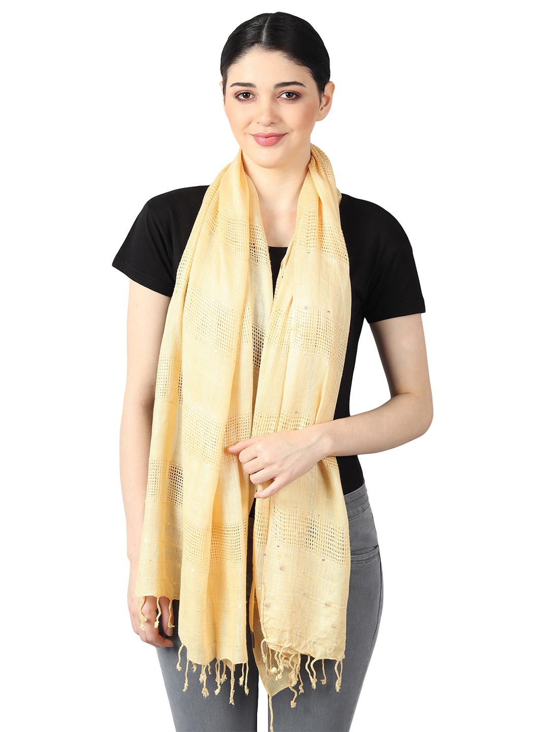 

FWC FILL WITH COLOURS Women Woven Design Stole, Yellow