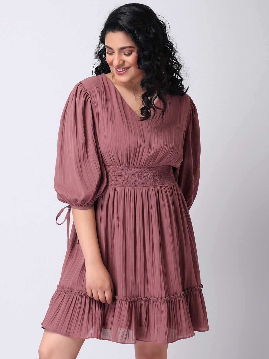 

FabAlley Curve Pink Georgette Empire Dress