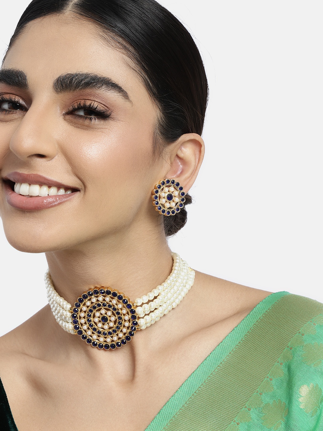 

Peora Gold-Plated & White Crystal Studded Necklace Set