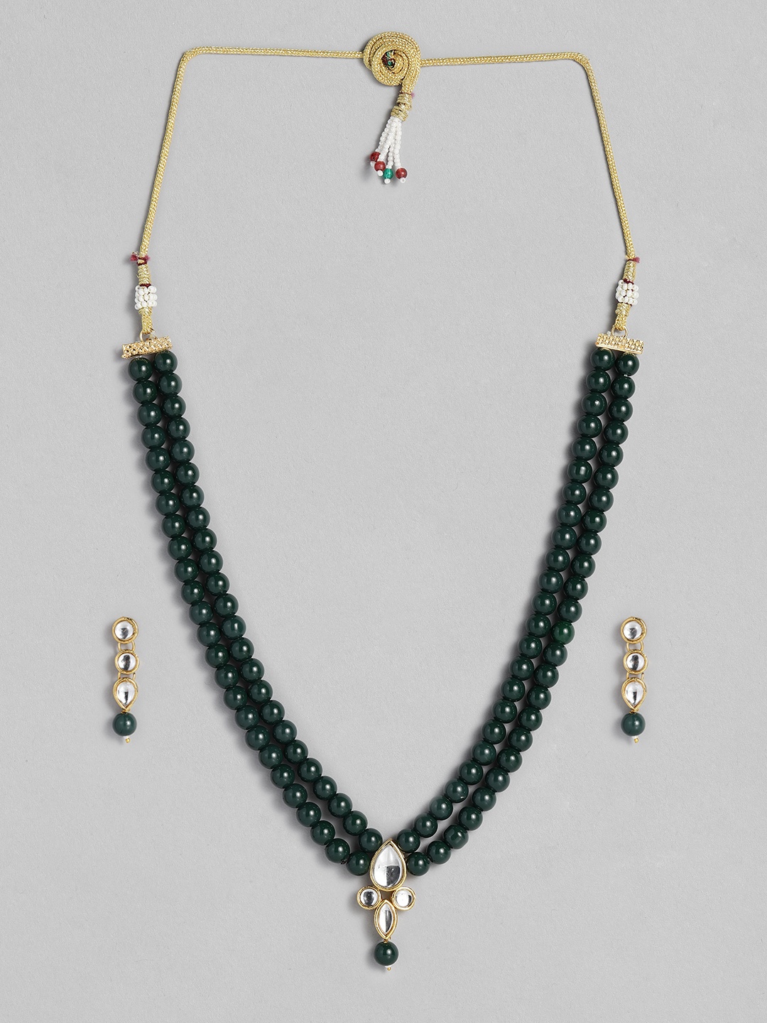 

Peora Gold-Plated & Green Crystal Studded Necklace Set