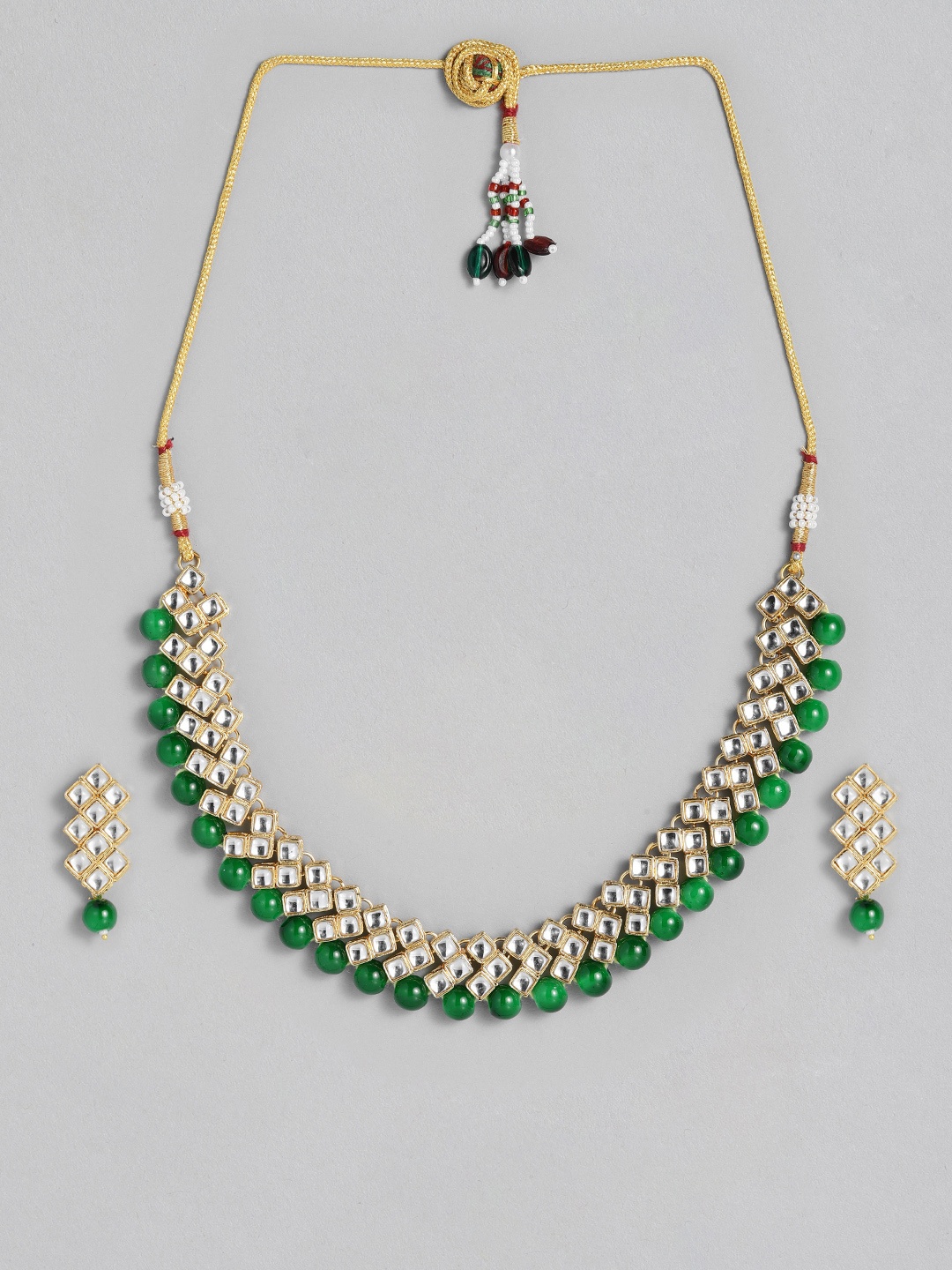 

Peora Gold-Plated & Green Kundan Studded Necklace Set