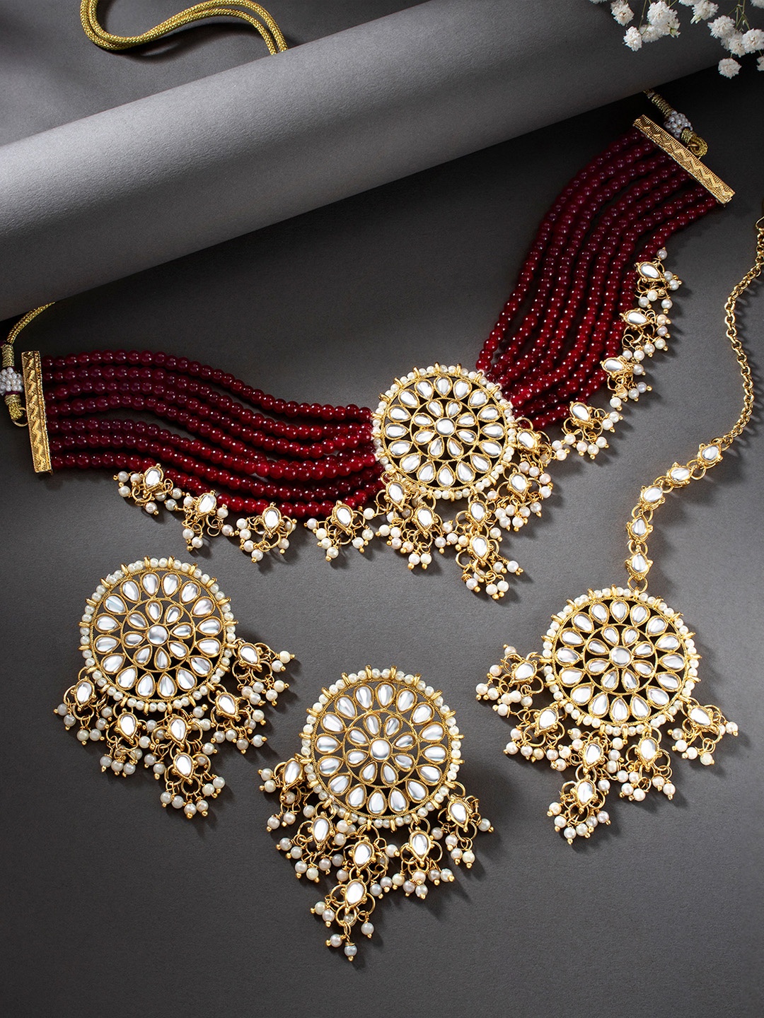 

Peora Gold-Plated Stone Studded Jewellery Set, Maroon