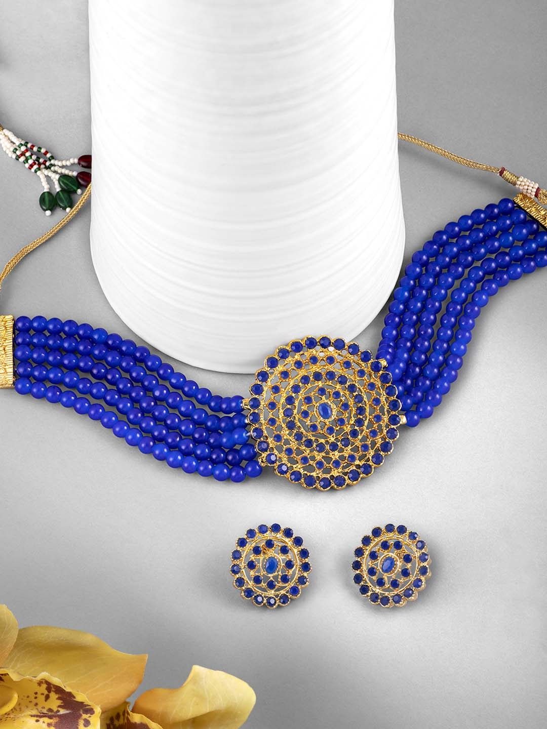 

Peora Blue Gold-Plated Kundan Studded Jewellery Set